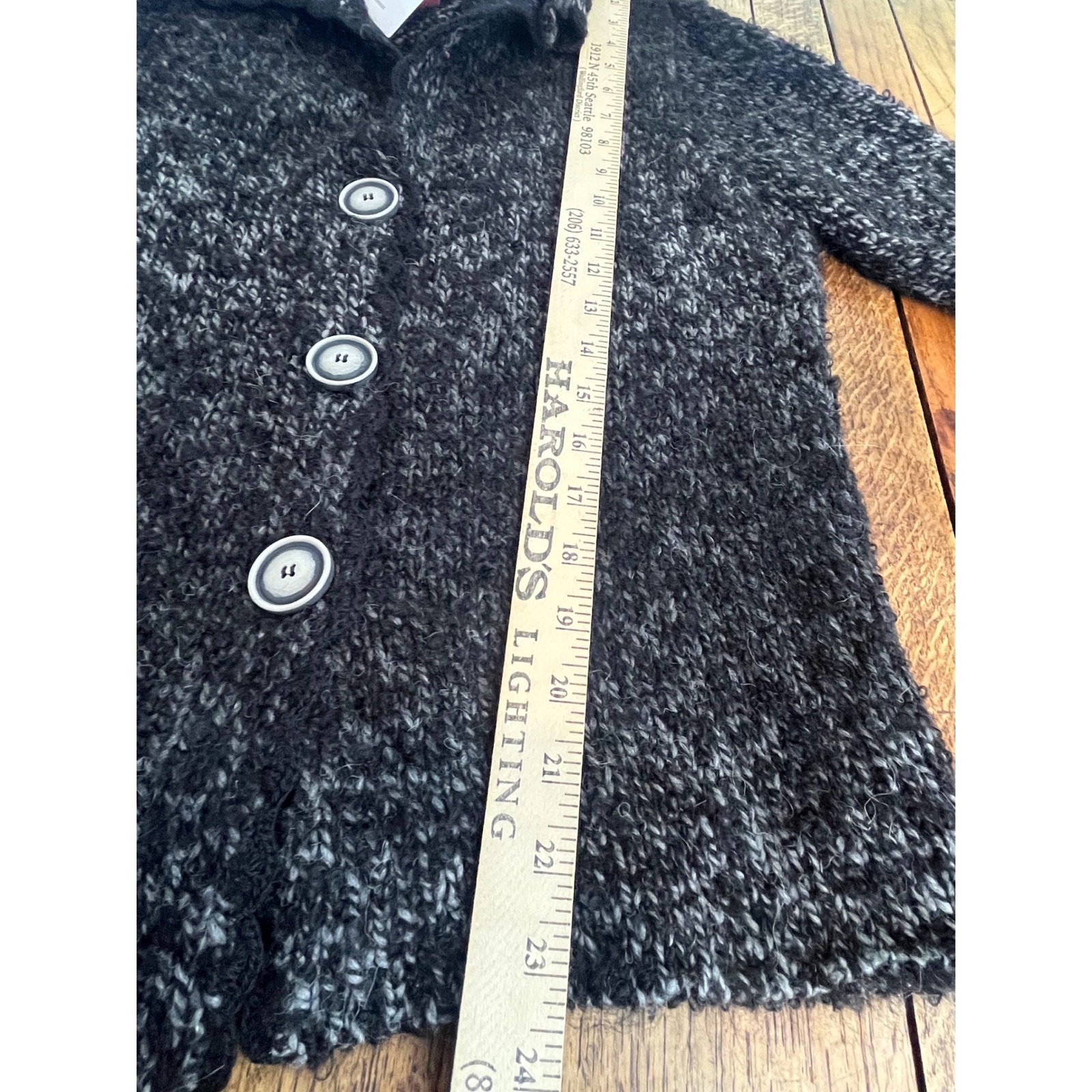 Kuna Baby Alpaca Wool Fringe Sleeve Cardigan M Nwt Y2k Marled Button Black Grey — image 8 of 8